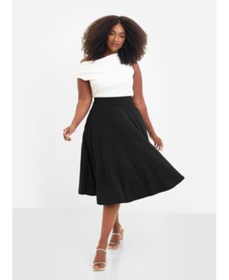Women's Essential Black Midi Skater Skirt with Pockets