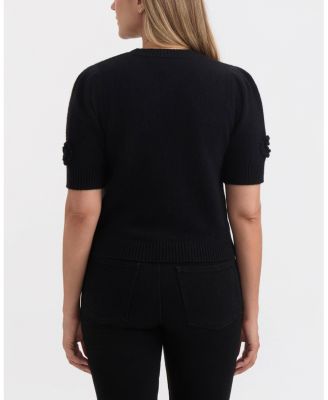 Women's Short Sleeve Sweater with Crochet Flowers