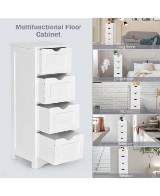 Modern Farmhouse Bathroom Floor Cabinet with 4 Drawers in Wood Finish