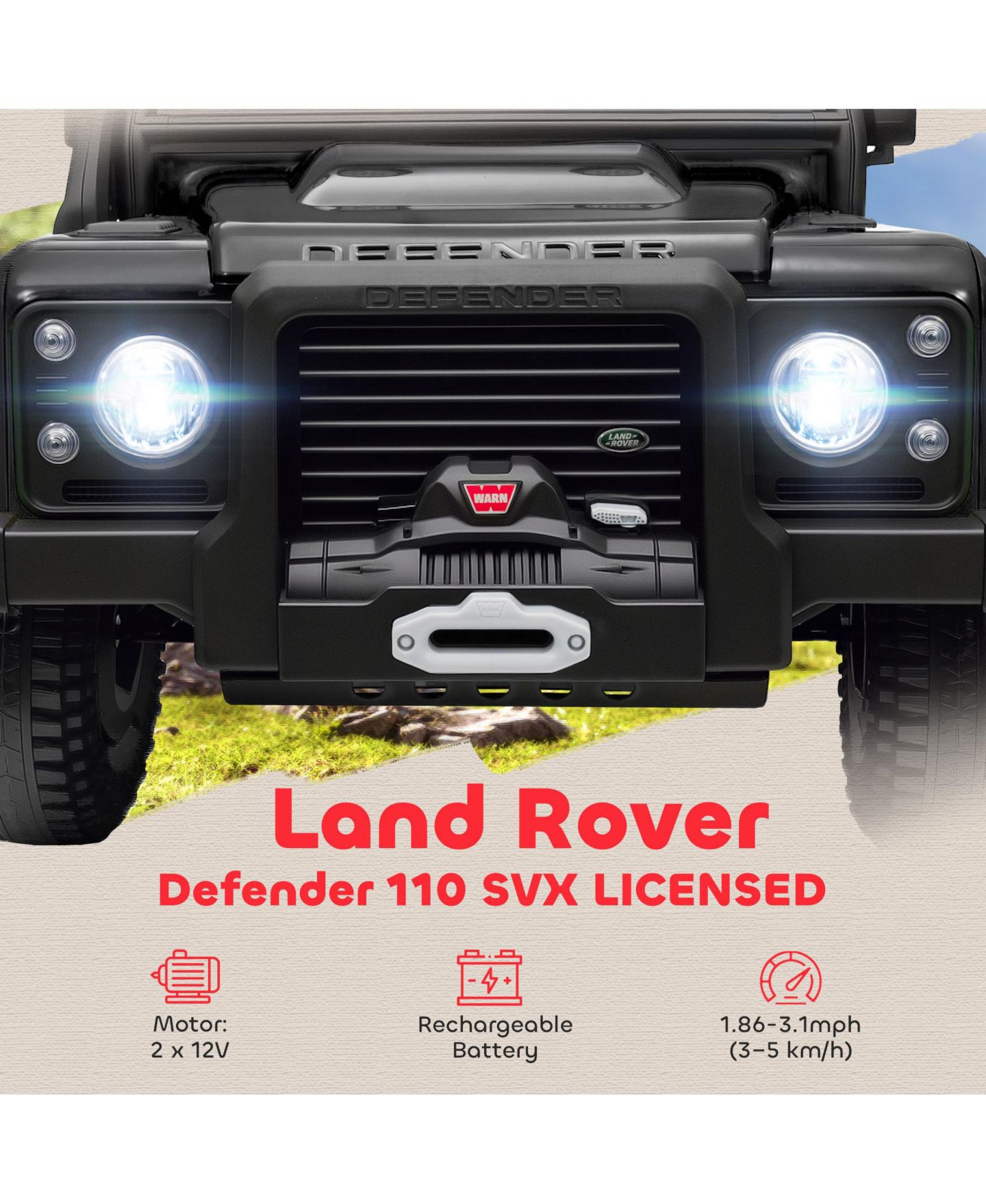 Детская игрушка Qaba Defender 110 SVX Licensed Land Rover Electric Ride-On Car with Remote Control, Ages 3+, цвет: Чёрный — фото 4