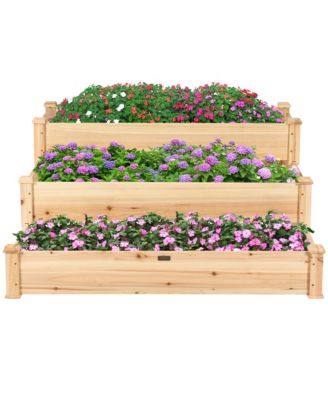 Outdoor Garden 3 Tier Wooden Elevated Raised Vegetable Planter Gardening Kit