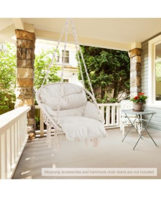 Boho Hanging Chair with Thick Cushion and Macrame Details