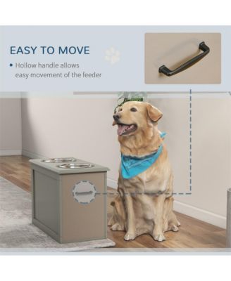 Gray Raised Pet Feeding Station Storage with 2 Stainless Steel Bowls for Large Dogs