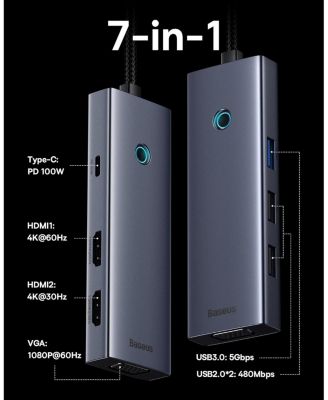 Docking Station Dual Monitor, 7 in 1 Laptop Docking Station 3 Monitors, USB C HUB with 4K HDMI, VGA, 100W PD, 3 USB