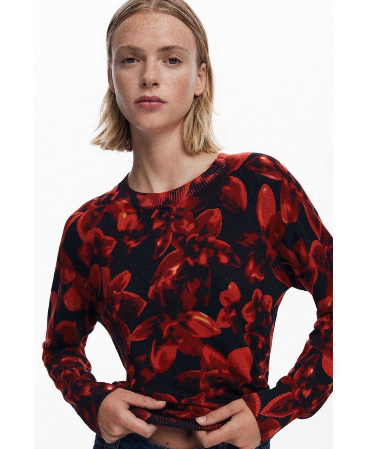 Desigual Floral Crewneck Sweater In Red