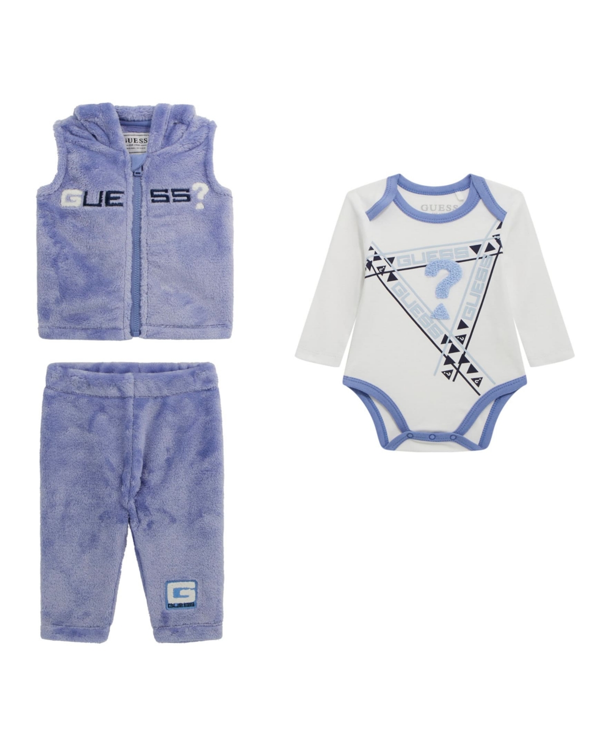 Guess Baby Boys 3-Piece Long-Sleeve Bodysuit, Hooded Vest and Pant Set
