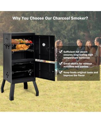 Vertical Charcoal Smoker BBQ Barbecue Grill w/ Temperature Gauge Outdoor