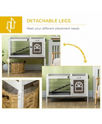 Wood Rabbit Hutch, Elevated Guinea Pig Cage with Run,