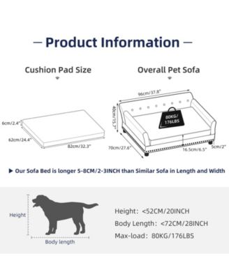 Large Dog Cat Pet Elevated Raised Bed Sofa for All Breed Super Soft Mat Pad