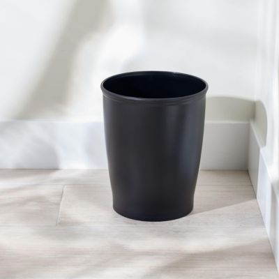 Round Plastic Bathroom Trash Cans - Set of 2 - Black - Made in USA