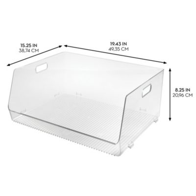 Stackable Open-Front Bin with Handles, Set of 2, Clear, Made in USA