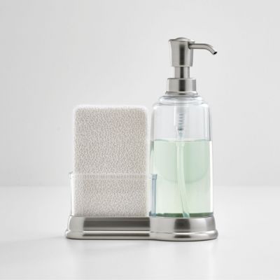 Plastic Kitchen Sink Caddy with Soap Dispenser - Clear/Brushed