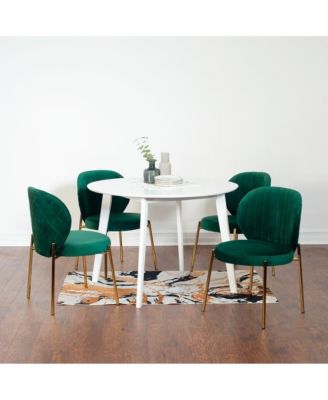 Amoa 5-Pc Dining Set, White Round Dining Table with 4 Chairs, Green
