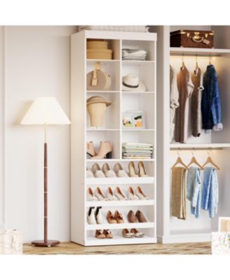 Closet Shoe Organizer Cabinet with Shelves and Cubbies, White