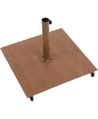 Fiji White Fabric / Teak Aluminum Patio Umbrella with Base Sets