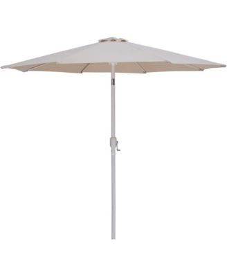 Fiji Beige Fabric / Teak Aluminum Patio Umbrella with Base Sets
