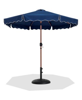 Amalfi Navy With Cream Piping / Matte Black Metal Patio Umbrella with Base Sets