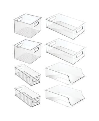 Fridge Storage Bin Set with Bottle Holder, Set of 8, Clear, Made in USA
