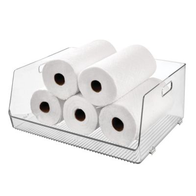 Stackable Open-Front Storage Bin with Handles - Clear - Made in USA