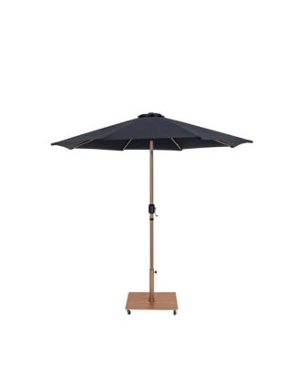 Fiji Black Fabric / Teak Aluminum Patio Umbrella with Base Sets