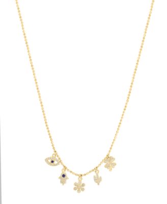 EFFY&reg; White & Blue Diamond Multiple Charm 18" Pendant Necklace (1/4 ct. t.w.) in 14k Gold