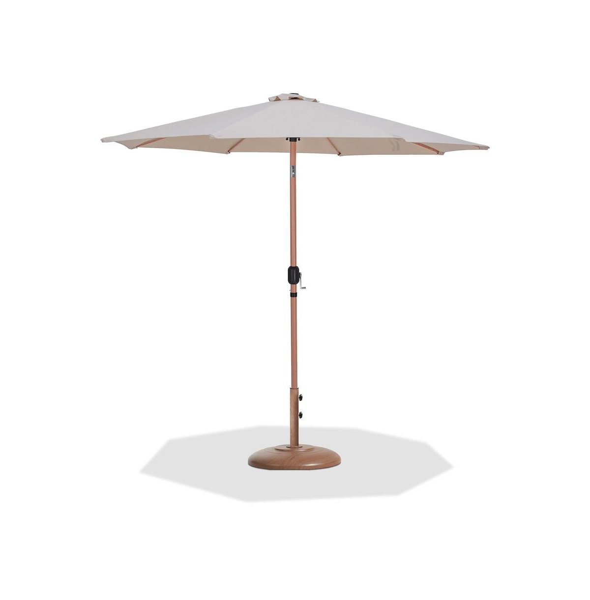 Meridian Furniture Fiji Beige Fabric / Teak Aluminum Patio Umbrella with Base Sets