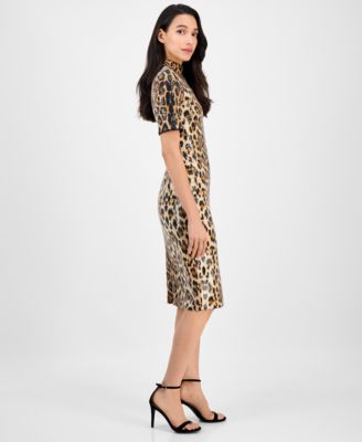 Women's Sequined Animal-Print Short-Sleeve Bodycon Dress