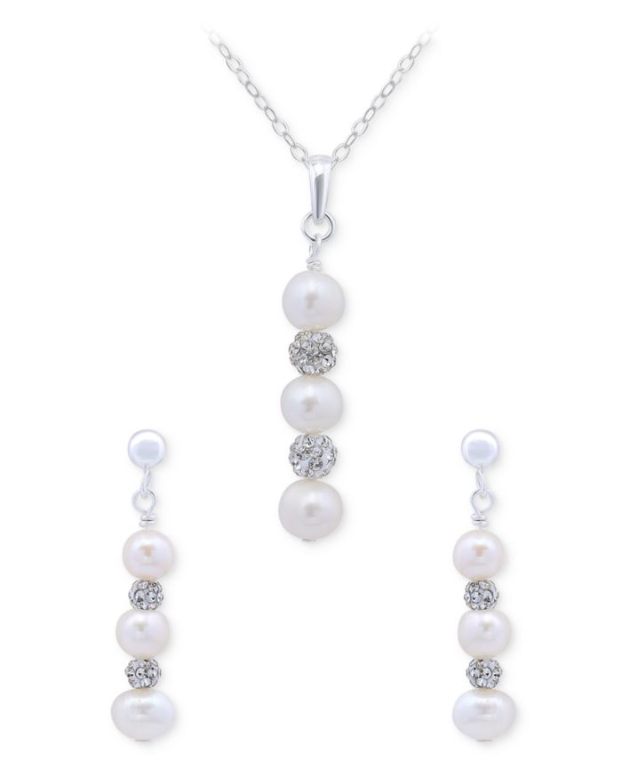 Giani Bernini 2-Pc. Set Freshwater Pearl & Crystal Vertical Pendant
