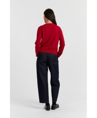 Women's Wool Cashmere Blend Crew Neck Cropped Cardigan