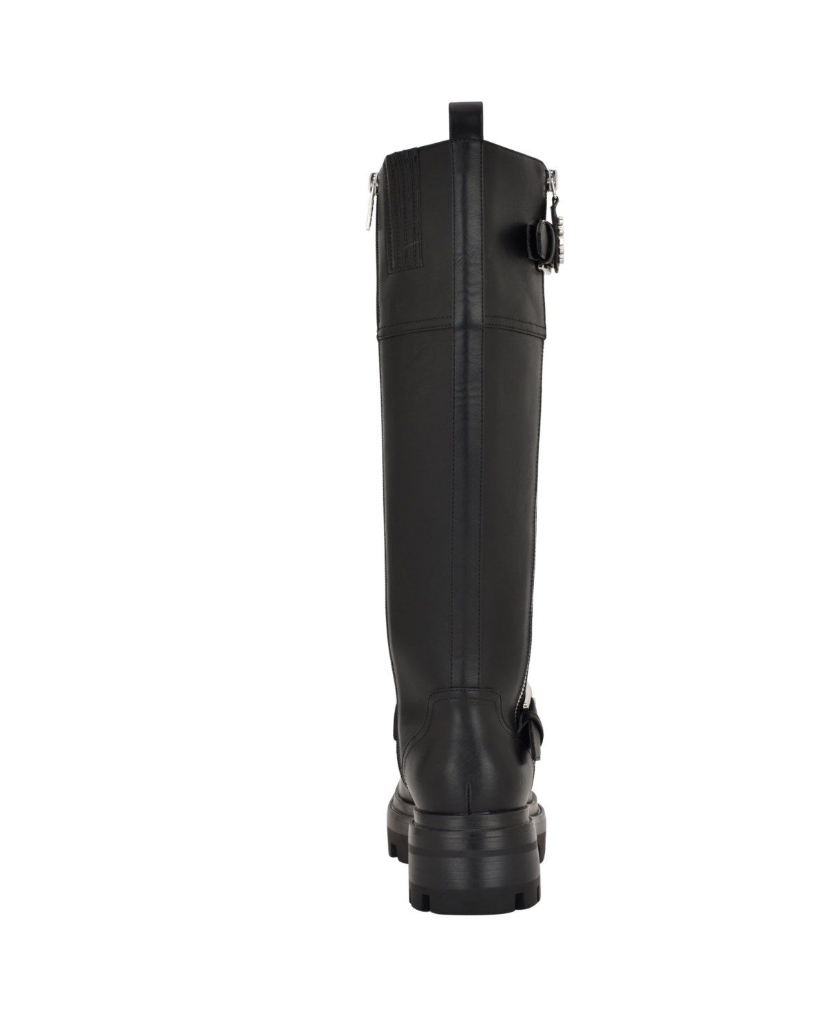 Guess Womens Lynnie Tall Buckle Moto Lug Boots Regular Wide Calf In Black
