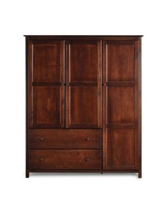 Wood Finish Bedroom Wardrobe Armoire Cabinet with Shelves and Hanging Rod
