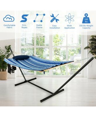 Hammock with Steel Stand, Cotton Ropes, Mat, Pillow, and Storage Holder