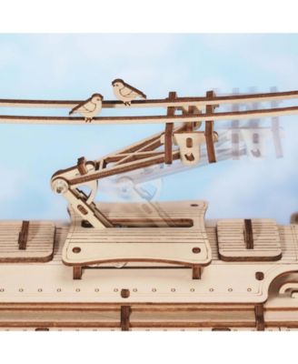 3D Puzzle Classic City Tram Car Mechanical Gear Model Kit, Beige, 11.3"6.49"9.72