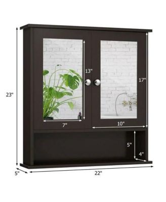 Wood Bathroom Wall Cabinet with Mirrored Doors and Interior Storage Shelf