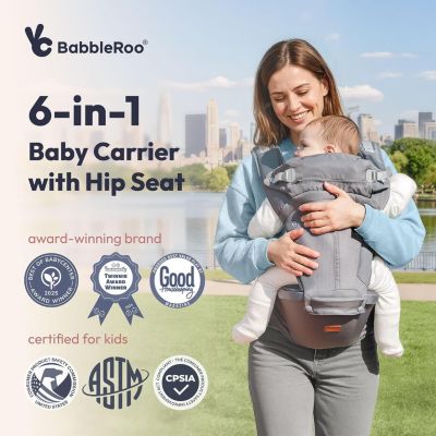 Kids 6-in-1 Carrier with Hip Seat and Lumbar Support, Ergonomic & Adjustable for Newborn to with Sunshade, Black