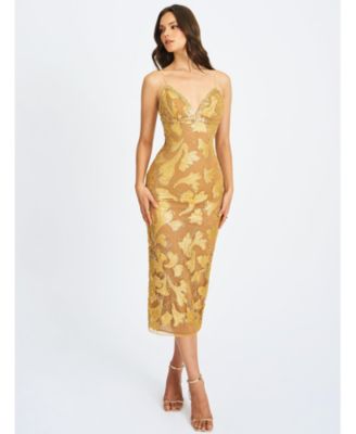 Women's Edie Gold Beaded Sequin Midi Pencil Dress