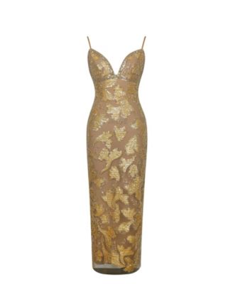 Women's Edie Gold Beaded Sequin Midi Pencil Dress