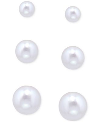 Giani Bernini - 3-Pc. Set Freshwater Pearl Graduated Stud Earrings in Sterling Silver
