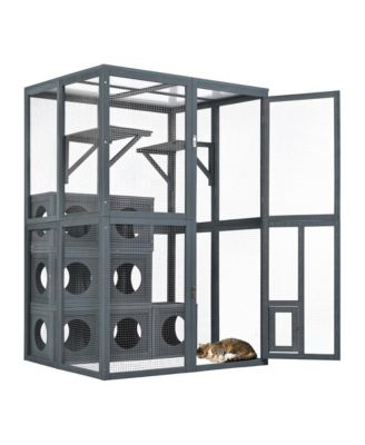 68.9 in. H Outdoor Cat house Cat shelves with Removable wood boxes in Gray
