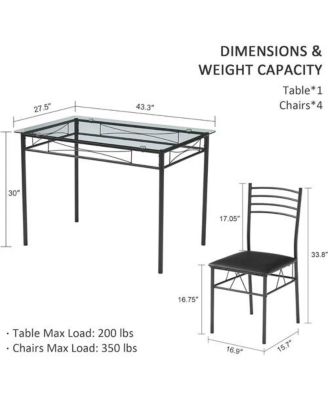 Rectangular Glass Dining Table with 4 Chairs, Contemporary 5-Piece Set