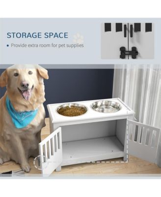 37 in-L White Elevated Dog Bowls Storage Cabinet Raised Dog Bowl Stand Feeding Station