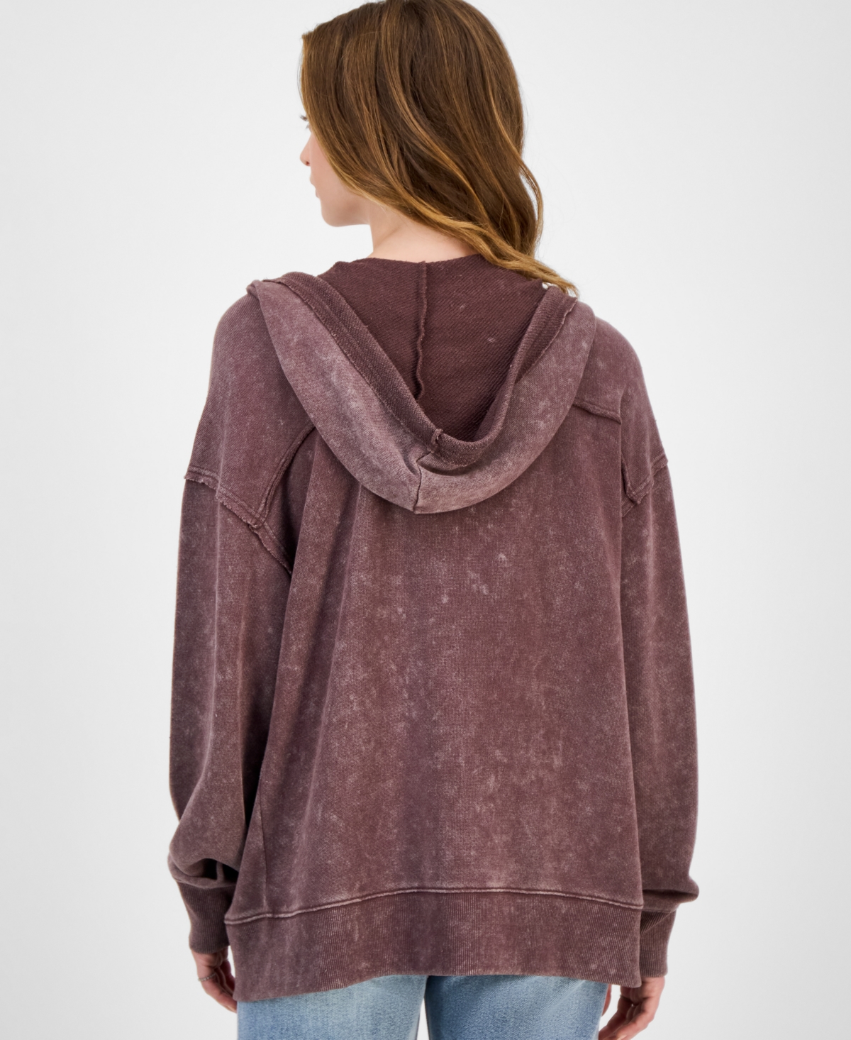 Pink Rose Hippie Rose Juniors' Mineral Wash Zip-up Hoodie In Brown