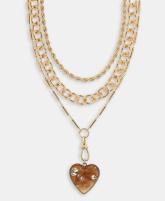 On 34th - Pav&eacute; Heart Layered Pendant Necklace, 15" + 3" extender