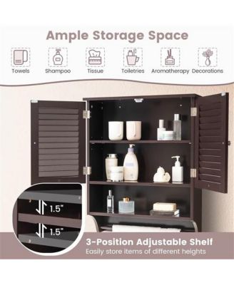 Louvered Door Bathroom Medicine Cabinet with Towel Bar and Wall-Mounted Design