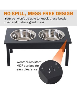 23in Black Wooden Dog Food Bowls Heavy Duty Pet Elevated Feeding Station