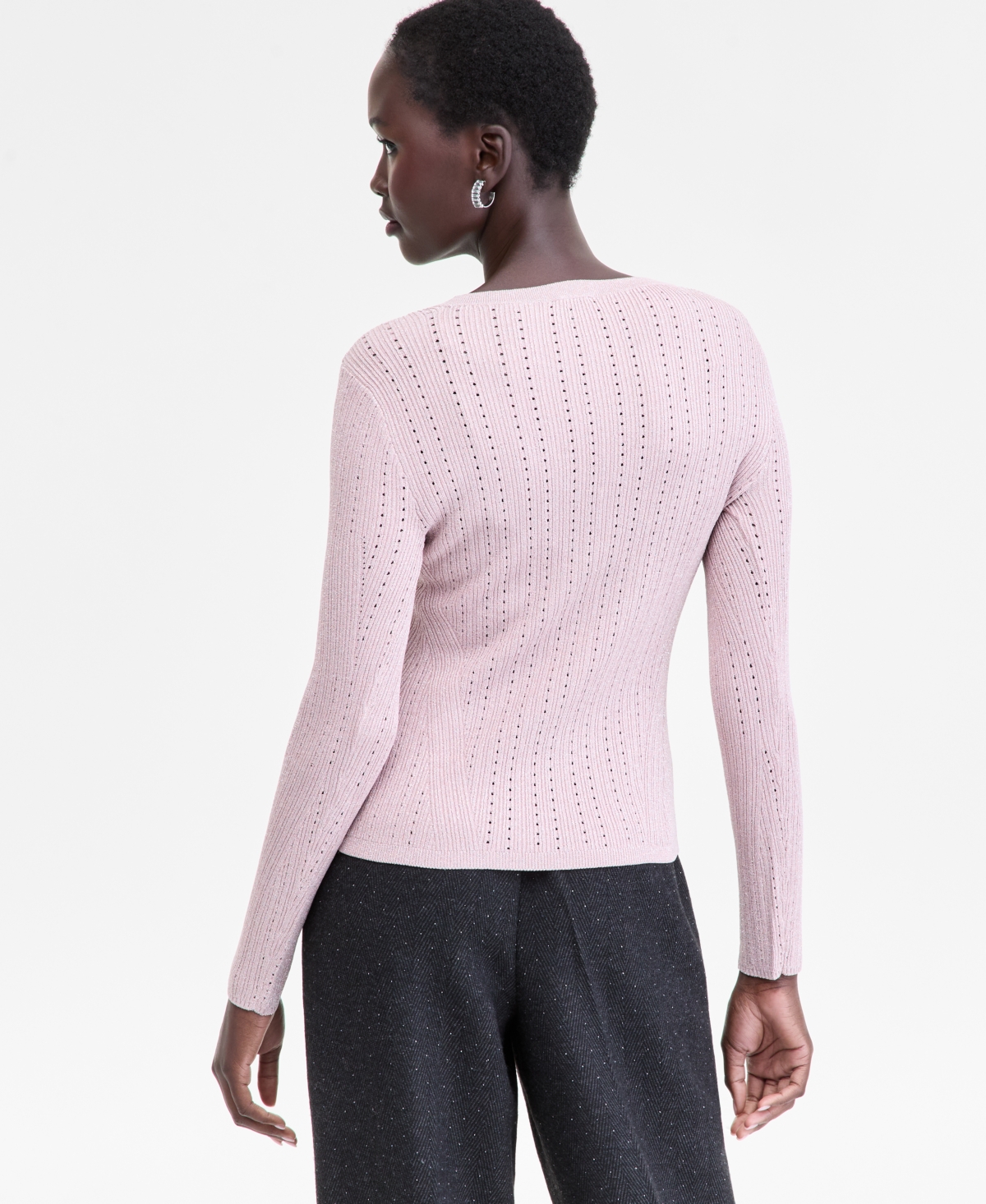 Inc International Concepts Women's Metallic-knit V-neck Sweater, Macy's Exclusive In Pink
