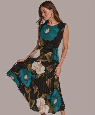 Women's Chiffon Pleated Floral A-Line Dress