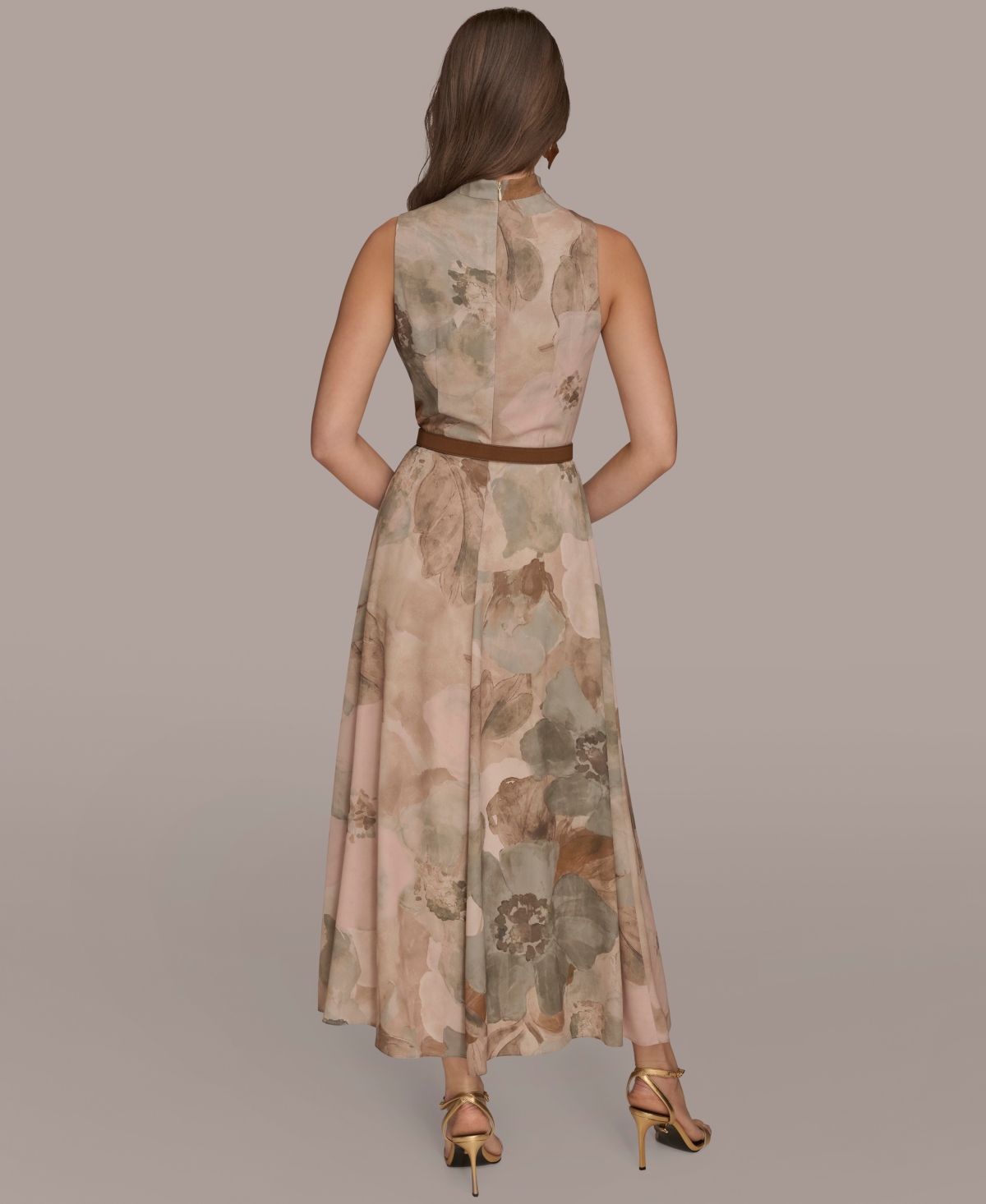 Donna Karan Floral Georgette Maxi Dress In Green