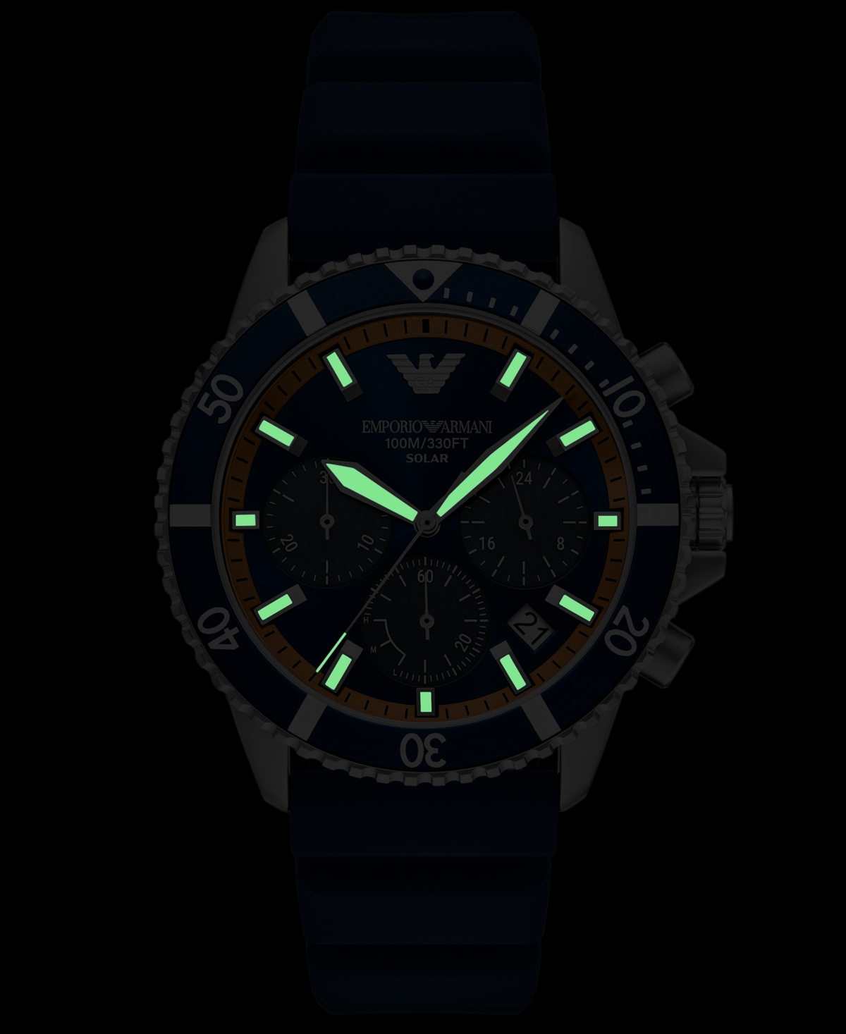 Emporio Armani Men's Chronograph World Explorer Solar Blue Silicone Strap Watch 43mm