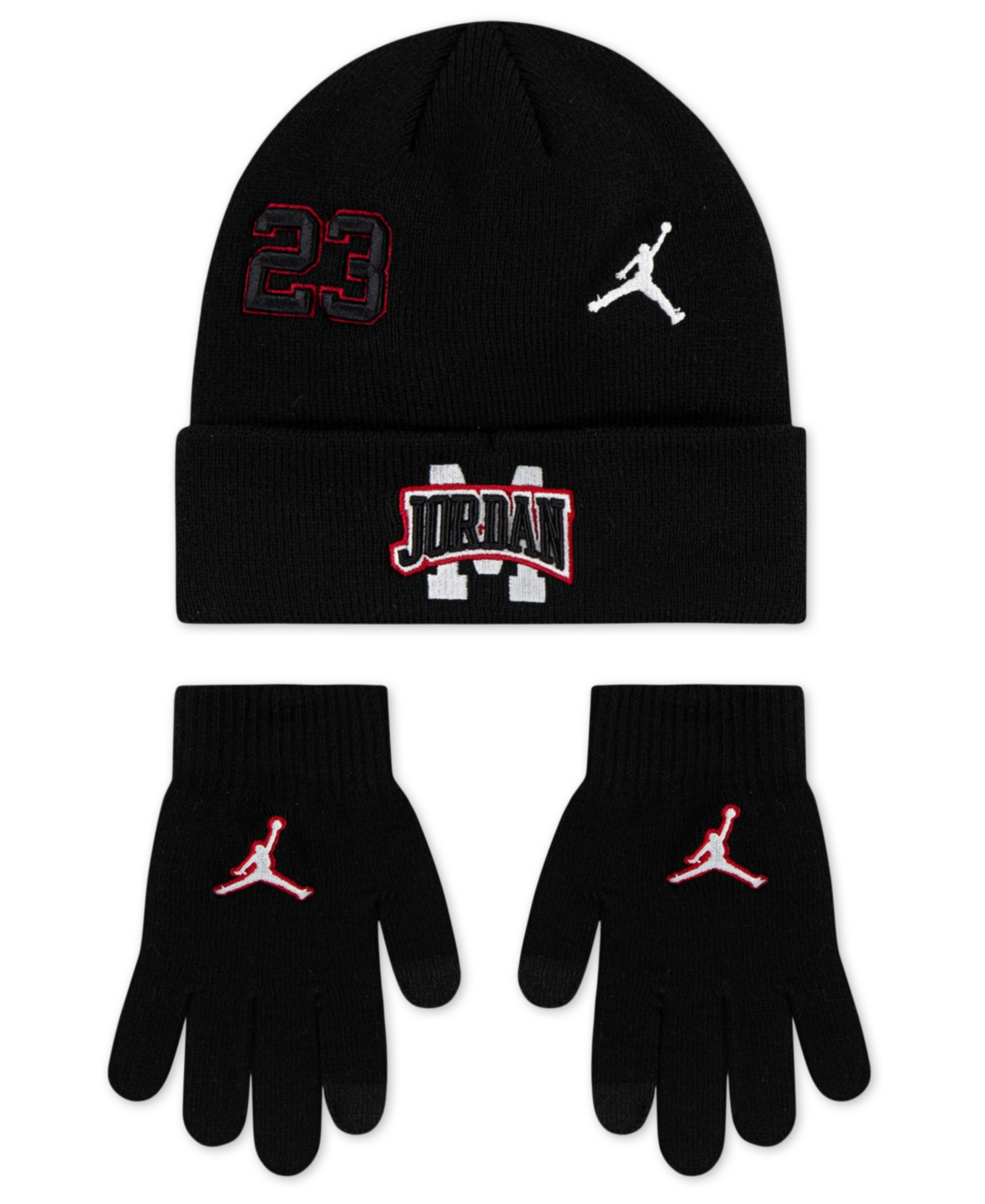 Jordan Big Kids 2-piece Neutral Patch Beanie And Gloves Set In Black